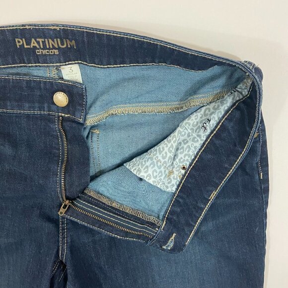 Chicos Platinum Jeans Women's Size 38 (38 x 27) Dark Wash Straight Leg - Picture 7 of 10